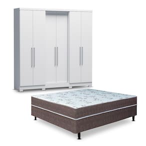 Guarda-Roupa Casal Bartira Napoli UP 6 Portas e 4 Gavetas + Cama Box Conjugada Casal Umaflex New Florença com Molas Ensacadas 55x138x188cm