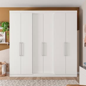 Guarda-Roupa Casal Bartira Napoli UP 6 Portas e 4 Gavetas + Cama Box Conjugada Casal Umaflex New Florença com Molas Ensacadas 55x138x188cm