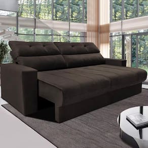 Sofá 3 lugares Cama Inbox Clean Reclinável - 190 cm de largura + Painel Home Suspenso Colibri Tocantins com 160 cm de largura para TVs de até 60"