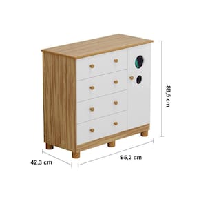Guarda-Roupa Infantil Peroba Duda Plus, 86 cm de Largura + Cômoda com 1 Porta, 4 Gavetas, 1 Prateleira, 95,3 cm de Largura + Berço Americano