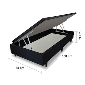 Cama Box Solteiro MGA Lift com Baú e Pistão a Gás + Colchão Umaflex Thor Espuma D33 19x88x188cm – Preta e Cinza