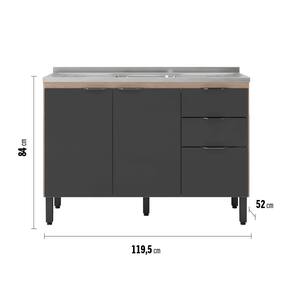 Balcão Demóbile Firenze com 3 Portas, 2 Gavetas e 1 Prateleira + Pia para Cozinha Ghelplus King com Válvula - 120x53cm