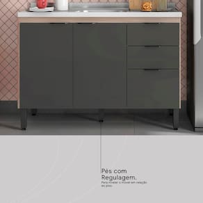 Balcão Demóbile Firenze com 3 Portas, 2 Gavetas e 1 Prateleira + Pia para Cozinha Ghelplus King com Válvula - 120x53cm