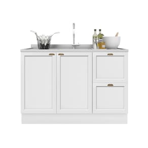 Balcão Poliman Unna com 2 Portas, 2 Gavetas e 1 Prateleira – Fumê + Pia para Cozinha Ghelplus King com Válvula - 120x53cm