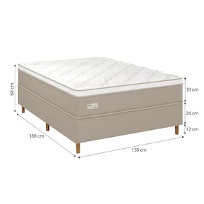 Cama Box Casal Umaflex Milão com Revestimento em Malha + Colchão com Euro Pillow e Molas Ensacadas 30x138x188cm – Bege e Branca