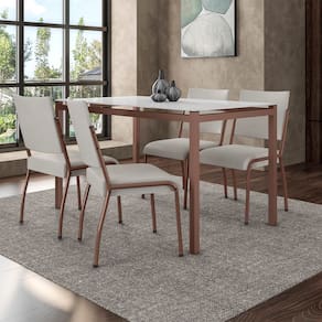 Mesa de Jantar Retangular Fabone Alexa com Tampo de Vidro de 140X80cm com 4 Cadeiras de Jantar Fabone Dora Revestimento em Courino