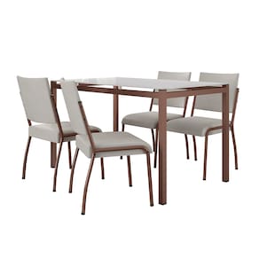 Mesa de Jantar Retangular Fabone Alexa com Tampo de Vidro de 140X80cm com 4 Cadeiras de Jantar Fabone Dora Revestimento em Courino
