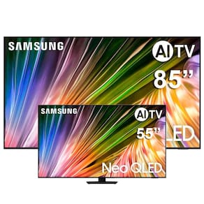 Smart TV 85" 4K Samsung Neo QLED QN85QN85DBGXZD com Processador NQ4 AI Gen2 + Smart TV 55" 4K Samsung Neo QLED QN55QN85D com Processador AI e FreeSync