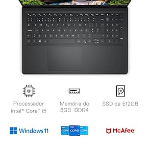 Notebook Dell Inspiron 15 com processador Intel Core i5, 12° Geração, 8GB RAM, 512GB SSD, Tela Full HD 15,6" e Windows 11 + Microsoft 365 Personal 1TB