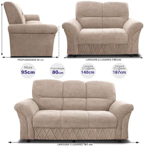 Sofá de 3 e 2 Lugares Cama inBox Mourato com 187cm e 140cm de Larguras e Revestidos em Bouclé