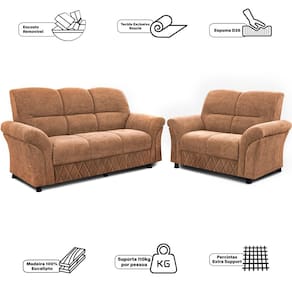 Sofá de 3 e 2 Lugares Cama inBox Mourato com 187cm e 140cm de Larguras e Revestidos em Bouclé
