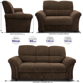 Sofá de 3 e 2 Lugares Cama inBox Mourato com 187cm e 140cm de Larguras e Revestidos em Bouclé