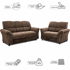 Sofá de 3 e 2 Lugares Cama inBox Mourato com 187cm e 140cm de Larguras e Revestidos em Bouclé