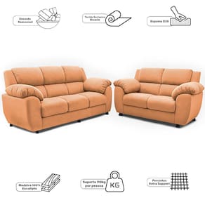 Sofá de 3 e 2 Lugares Cama inBox Paris com 202cm e 152cm de Larguras e Revestidos em Bouclé