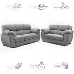 Sofá de 3 e 2 Lugares Cama inBox Paris com 202cm e 152cm de Larguras e Revestidos em Bouclé