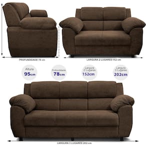 Sofá de 3 e 2 Lugares Cama inBox Paris com 202cm e 152cm de Larguras e Revestidos em Bouclé