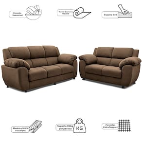 Sofá de 3 e 2 Lugares Cama inBox Paris com 202cm e 152cm de Larguras e Revestidos em Bouclé