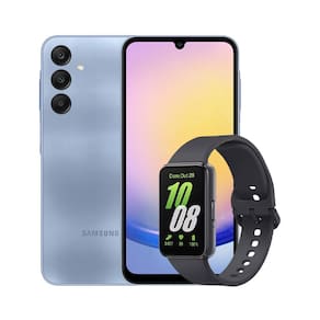 Smartphone Samsung Galaxy A25 5G 256GB Azul Claro, 8GB, Tela Infinita de 6.5", Octa-Core, Câmera Tripla Traseira + Galaxy Fit3 Grafite, Display de 1.6