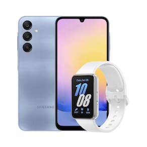 Smartphone Samsung Galaxy A25 5G Azul Claro 256GB, 8GB RAM, Câmera Tripla Traseira de até 50MP e Tela Infinita de 6.5" + Galaxy Fit3 Prata