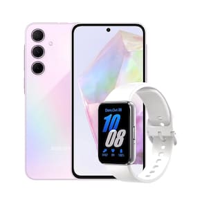 Smartphone Samsung Galaxy A35 5G 128GB Rosa, 6GB RAM Câmera Tripla Traseira de até 50MP, Tela super AMOLED 6,6" + Galaxy Fit3 Prata Display de 1.6"