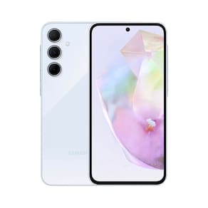 Smartphone Samsung Galaxy A35 5G 128GB Azul Claro, 6GB RAM Câmera Tripla de até 50MP, Tela super AMOLED 6,6" + Galaxy Fit3 Prata Display de 1.6"