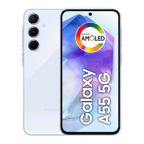 Smartphone Samsung Galaxy A55 5G Azul Claro 256GB, 8GB RAM, Câmera Tripla de até 50MP, Selfie de 32MP e Tela Super AMOLED 6.6" + Galaxy Fit3 Prata