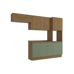 Cozinha Completa Kappesberg Botanic Flora com 10 Portas, 3 Gavetas, 6 Prateleiras, 1 Nicho e 280cm de largura - Nogueira/Verde Oliva