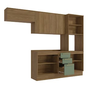 Cozinha Completa Kappesberg Botanic Flora com 10 Portas, 3 Gavetas, 6 Prateleiras, 1 Nicho e 280cm de largura - Nogueira/Verde Oliva
