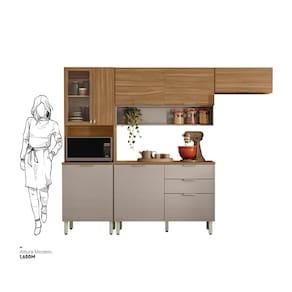 Cozinha Compacta Demóbile Aspen com Balcão, 8 Portas, 2 Gavetas e 3 Prateleiras – 250cm de largura