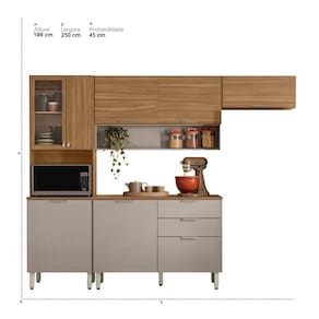 Cozinha Compacta Demóbile Aspen com Balcão, 8 Portas, 2 Gavetas e 3 Prateleiras – 250cm de largura