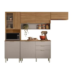 Cozinha Compacta Demóbile Aspen com Balcão, 8 Portas, 2 Gavetas e 3 Prateleiras – 250cm de largura