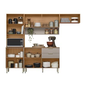Cozinha Compacta Demóbile Aspen com Balcão, 8 Portas, 2 Gavetas e 3 Prateleiras – 250cm de largura