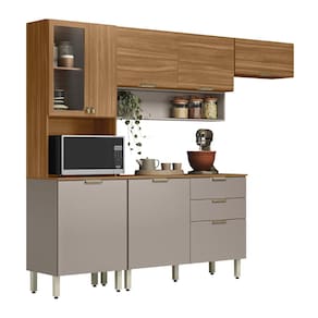 Cozinha Compacta Demóbile Aspen com Balcão, 8 Portas, 2 Gavetas e 3 Prateleiras – 250cm de largura