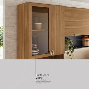 Cozinha Compacta Demóbile Aspen com Balcão, 8 Portas, 2 Gavetas e 3 Prateleiras – 250cm de largura