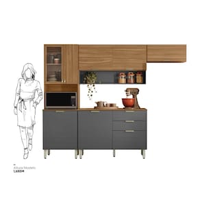 Cozinha Compacta Demóbile Aspen com Balcão, 8 Portas, 2 Gavetas e 3 Prateleiras – 250cm de largura