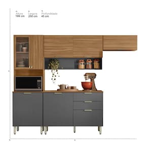 Cozinha Compacta Demóbile Aspen com Balcão, 8 Portas, 2 Gavetas e 3 Prateleiras – 250cm de largura
