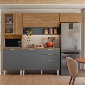 Cozinha Compacta Demóbile Aspen com Balcão, 8 Portas, 2 Gavetas e 3 Prateleiras – 250cm de largura