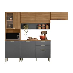 Cozinha Compacta Demóbile Aspen com Balcão, 8 Portas, 2 Gavetas e 3 Prateleiras – 250cm de largura