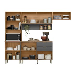 Cozinha Compacta Demóbile Aspen com Balcão, 8 Portas, 2 Gavetas e 3 Prateleiras – 250cm de largura