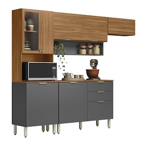 Cozinha Compacta Demóbile Aspen com Balcão, 8 Portas, 2 Gavetas e 3 Prateleiras – 250cm de largura