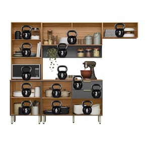 Cozinha Compacta Demóbile Aspen com Balcão, 8 Portas, 2 Gavetas e 3 Prateleiras – 250cm de largura