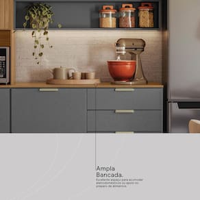 Cozinha Compacta Demóbile Aspen com Balcão, 8 Portas, 2 Gavetas e 3 Prateleiras – 250cm de largura