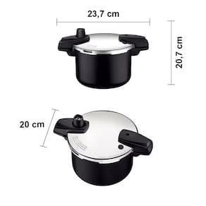 Panela de Pressão Tramontina Arizona em Alumínio, Revestimento Starflon Max 4,5L – Preto + Faqueiro 12 Peças Leme com Lâminas em Aço Inox – Cinza