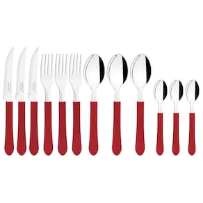 Conjunto de Panelas Tramontina Sicilia com Revestimento Starflon Excellent Avelã – 5 Peças + Faqueiro 12 Peças Tramontina Leme - Vermelho