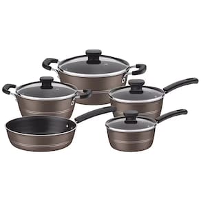 Conjunto de Panelas Tramontina Sicilia com Revestimento Starflon Excellent Avelã – 5 Peças + Faqueiro 12 Peças Tramontina Leme - Preto