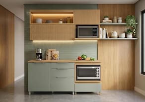 Cozinha Completa Nesher Marquesa e Rainha MDF 15mm Pintura UV Armários e Balcões Nature/Verde