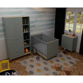 Quarto Infantil Completo Bartira Ternura Guarda-Roupa 2 Portas Cômoda 5 Gavetas Berço 2 em 1
