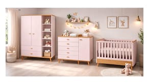 Conjunto Quarto Infantil Ternura Bartira Cômoda 5 Gavetas Berço 2 em 1 Guarda-Roupa 2 Portas Colchão Herval Espuma D18