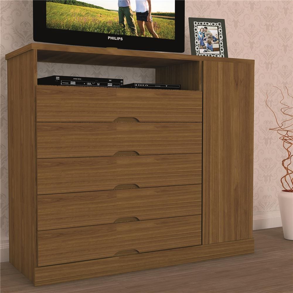 Cômoda Mademarcs Braga com 5 Gavetas e 1 Porta - Nogueira - 1