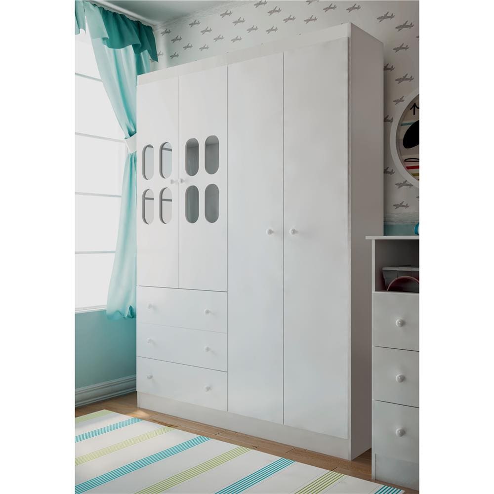 Armário Rodial Mimo com 4 Portas e 3 Gavetas – Branco - 1
